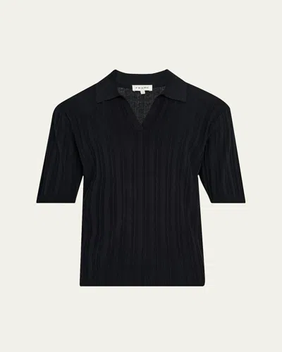 Frame Striped Silk And Cotton-blend Polo Shirt In Black