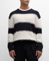 Frame Striped Merino Wool And Cotton-blend Sweater In Dark Navy Stripe