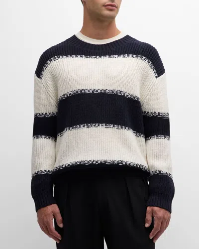 Frame Striped Merino Wool And Cotton-blend Sweater In Dark Navy Stripe
