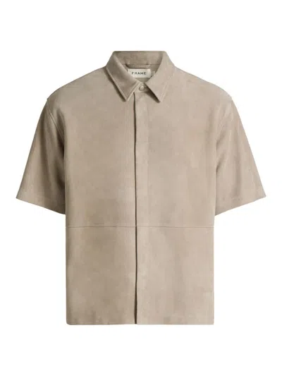 Frame Men's Suede Button-front Shirt In Brown