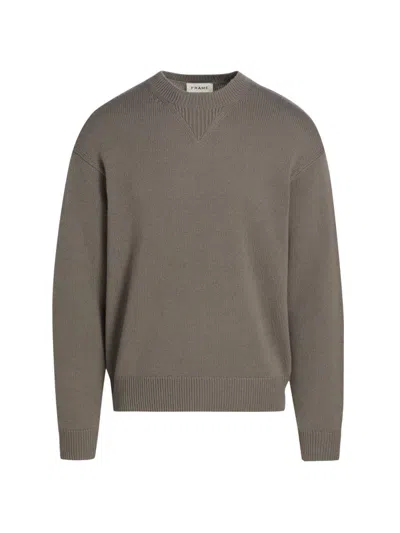 Frame Men's Suede Elbow-patch Wool-cashmere Crewneck Sweater In Brown