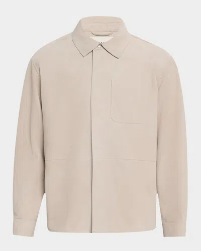 Frame Men's Suede Overshirt In Stone Beige