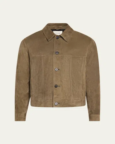 Frame Men's Suede Trucker Jacket In Green