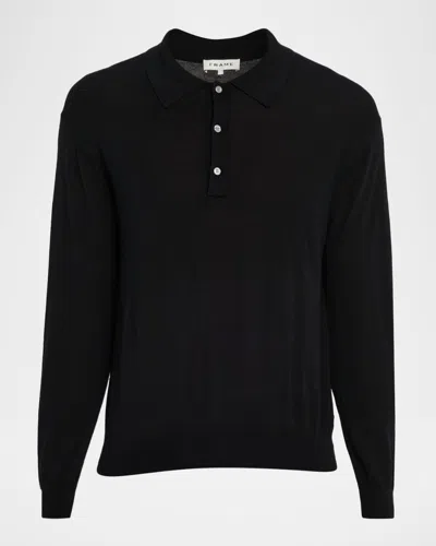 Frame Men's Superfine Wool And Cashmere Polo Sweater In Black
