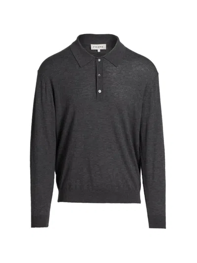 Frame Men's Superfine Wool-cashmere Polo Sweater In Gray