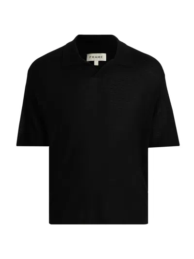 Frame Men's Superfine Wool-cashmere Short-sleeve Polo Sweater In Black
