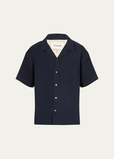 Frame Men's Tencel Camp Shirt In Dark Navy