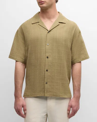 Frame Men's Textured Cotton Camp Shirt In Dry Sage