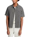 Frame Textured Short Sleeve Button-up Shirt In Black Multi