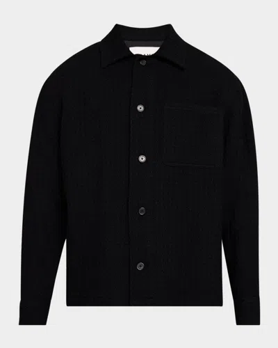 Frame Men's Textured Wool-blend Overshirt In Black