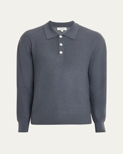 Frame Men's Textured Wool Polo Sweater In Gray