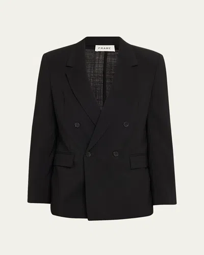 Frame Men's Tropical Wool Double-breasted Blazer In Black