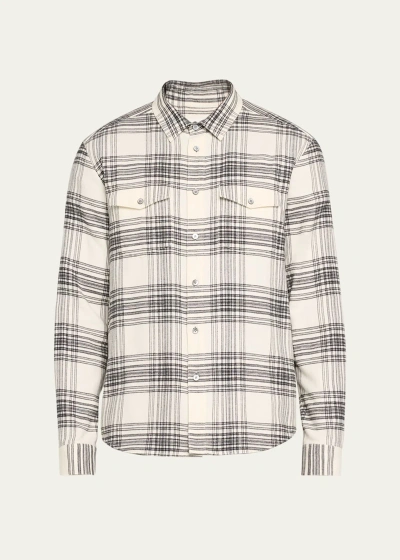 Frame Men's Two-tone Plaid Overshirt In White Canvas/ Bla
