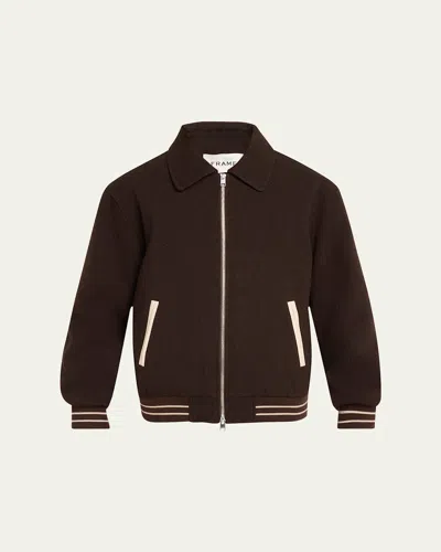 Frame Men's Varsity Jacket With Striped Trim In Dark Brown