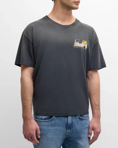 Frame Men's Vintage Print Boxy T-shirt In Washed Black