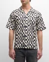 Frame Retro Print Oversized Button Down Camp Shirt In Dark Navy