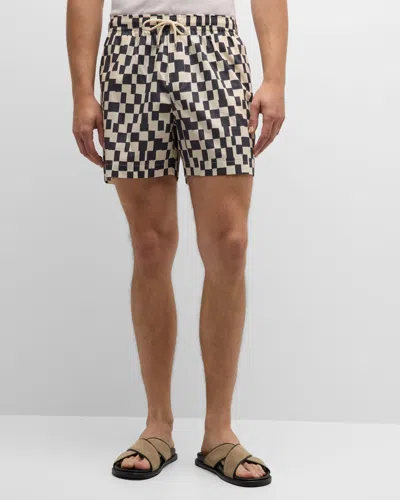 Frame Checked Lyocell-blend Shorts In Navy