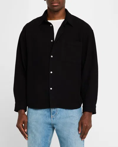 Frame Men's Waffle Textured Sport Shirt In Black