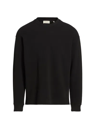 Frame Men's Waffle-textured Crewneck T-shirt In Black