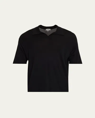 Frame Men's Wool And Cashmere Johnny Collar Short-sleeve Polo Sweater In Black