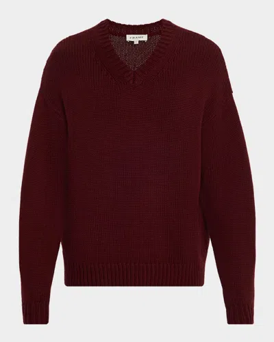 Frame Men's Wool And Cashmere Knit V-neck Sweater In Burgundy