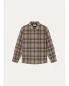 Frame Plaid Wool Blend Button-up Overshirt In Warm Mauve Plaid