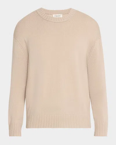 Frame Men's Wool-cashmere Crew Sweater In Grey Beige