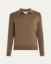 Frame Men's Wool-silk Polo Sweater In Soft Mocha