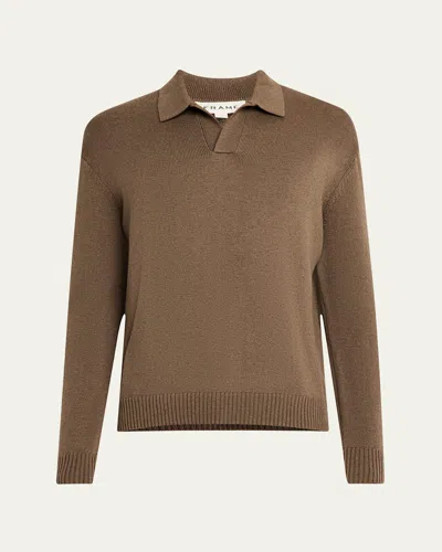Frame Men's Wool-silk Polo Sweater In Soft Mocha