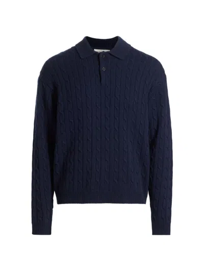 Frame Men's Wool-cashmere Cable-knit Polo Sweater In Blue