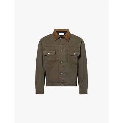 Frame Mens  Suede-collar Cotton-canvas Trucker Jacket In Green