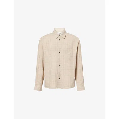 Frame Mens Beige Plaid Check-print Plaid Linen-blend Shirt In Neutral
