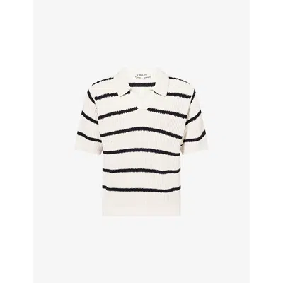 Frame Mens  Striped Ribbed Cotton And Silk-blend Polo Jumper In Black Stripe