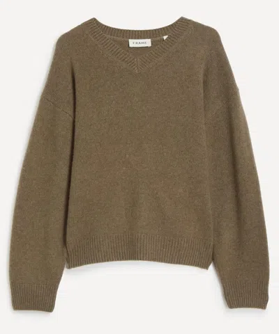 Frame Mens Brushed Cashmere V-neck Jumper In Brown
