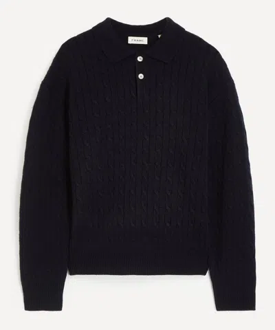 Frame Mens Cable Knit Polo Sweater In Black
