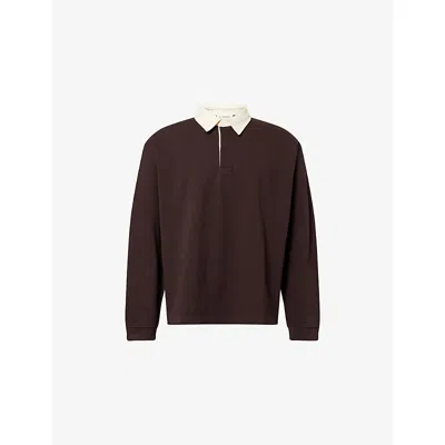 Frame Mens Contrast-collar Cotton Polo Shirt Deep Brown