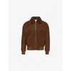 Frame Mens Dark Camel Shearling-trim Slip-pocket Regular-fit Suede Jacket In Dark Camel