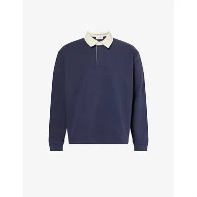 Frame Mens Dark Navy Contrast-collar Cotton Rugby Polo Shirt In Blue