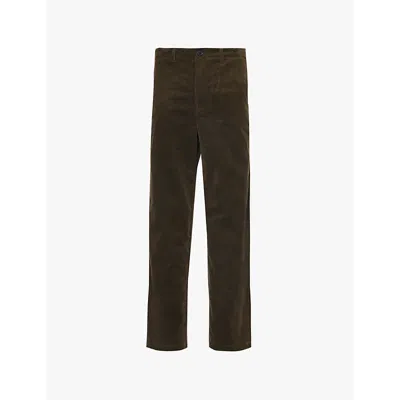 Frame Mens Dark Olive Corduroy Two-slip-pockets Straight-leg High-rise Stretch-woven Blend Trousers