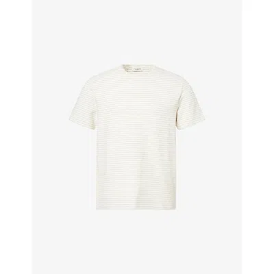 Frame Mens Cream Mauve Stripe Jacquard Stripe Cotton-jersey T-shirt In White