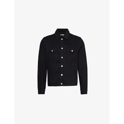 Frame Mens Spread-collar Flap-pocket Regular-fit Denim-blend Jacket Noir