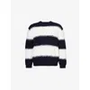 Frame Striped Merino Wool And Cotton-blend Sweater In Dark Navy Stripe