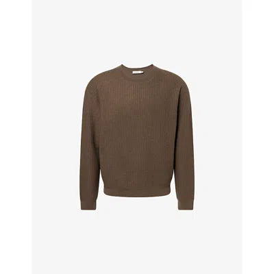 Frame Mens Soft Taupe Textured Crewneck Wool Jumper In Brown