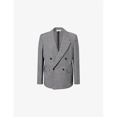 Frame Mens Grey Melange Double-breasted Unlined Wool And Linen-blend Blazer In Gray