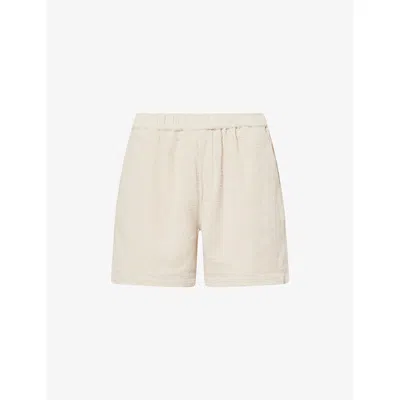 Frame Mens Light Stone Open Weave Drawstring Cotton-blend Shorts In Neutral