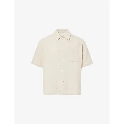 Frame Mens Light Stone Open Weave Short-sleeves Cotton-blend Shirt In Neutral