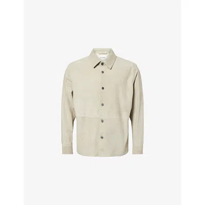 Frame Mens Moss Green Collared Button-up Suede Shirt In White