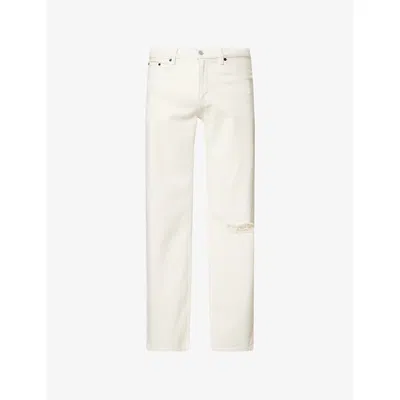 Frame Mens Relaxed Distressed Denim Jeans Off White Rips