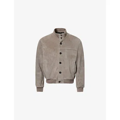 Frame Mens Smoky Green Ribbed-collar Regular-fit Suede Jacket In Gray