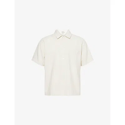 Frame Mens Jacquard Boxy-fit Cotton-blend Shirt White Sand